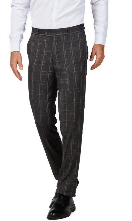 Mens Charcoal Checker Notched Lapel Suit Slim Fit