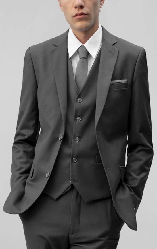 Mens Charcoal Single Breasted Notched Lapel Suit Slim Fit