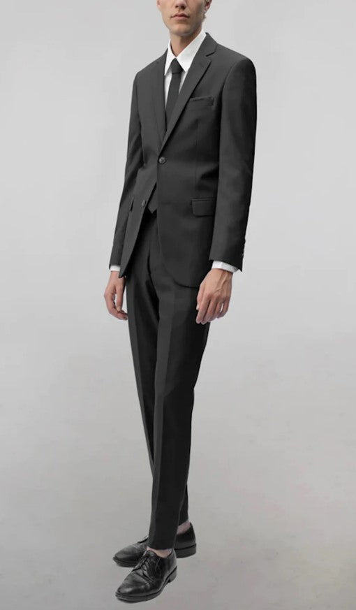 Mens Charcoal Single Breasted Notched Lapel Suit Slim Fit