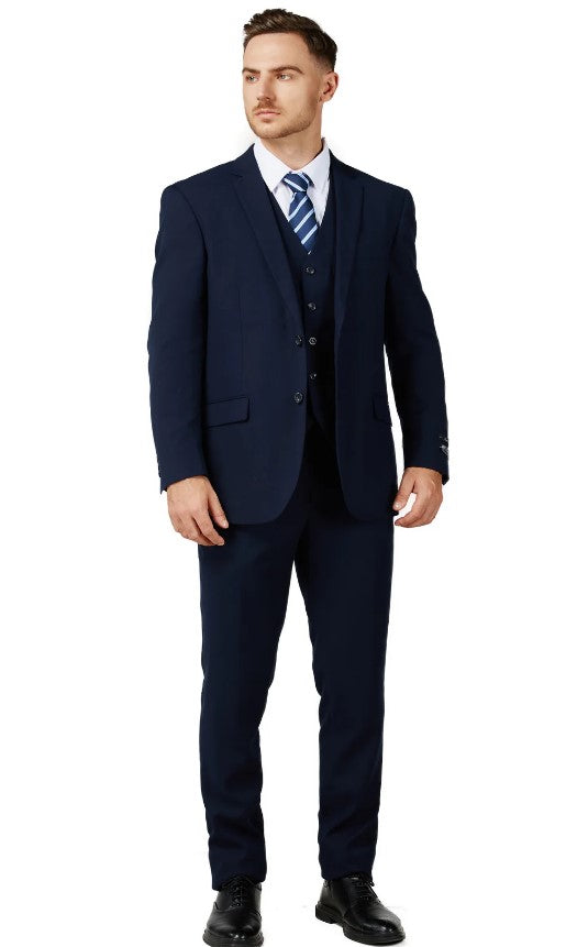 Mens Dark Navy Single Breased Notched Lapel Suit Slim Fit