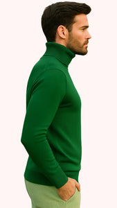 Mens Green Slim Fit Turtleneck Sweater – Lightweight Knit Pullover in Emerald Green