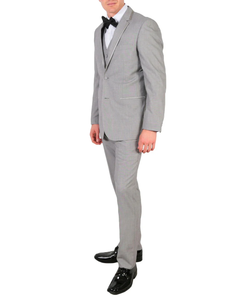 Gray Prom Suit - Mens 2 Button Satin Trim Wedding and Prom Tuxedo in Grey Grey Prom Suit