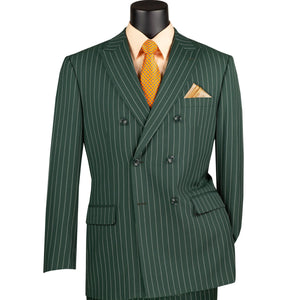 Mens Hunter Green Pinstripe Double-Breasted Suit – Bold 6-Button Vintage Gangster Style 1920s Look