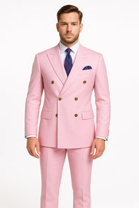 Mens Light Pink Double-Breasted Suit with Gold Buttons – 2-Piece Slim Fit Set