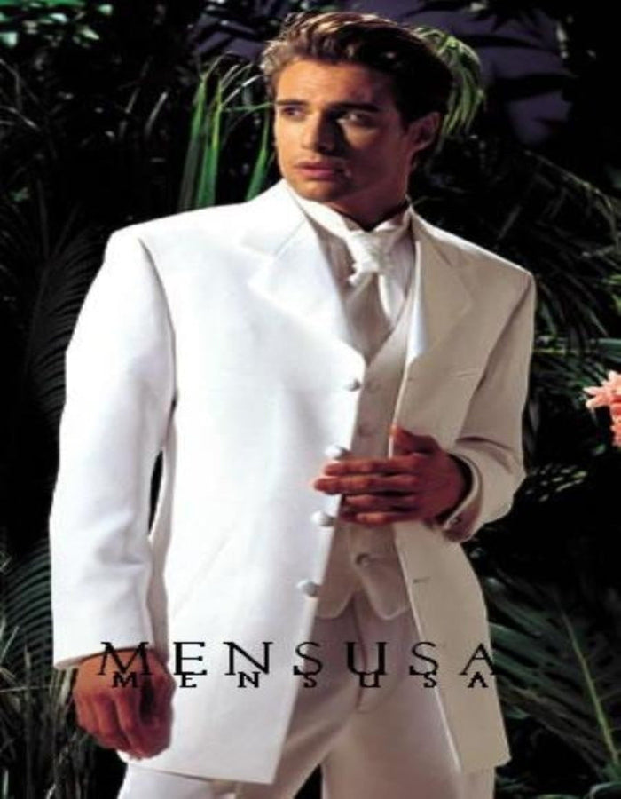 Longer Coat 4 Button White Notch Tuxedo -38\ 4 Button \Long Coat Tuxedo\-