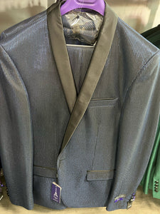 Mens Midnight Blue Stripe Tuxedo Jacket with Black Satin Shawl Lapel – Shiny Formal Party Suit