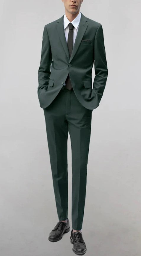 Mens Olive Green Notched Lapel 2-Button Suit Slim Fit