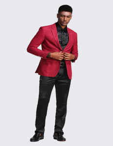 Red Two Button Slim Fit Two Button Notch Lapel - Wedding - Prom