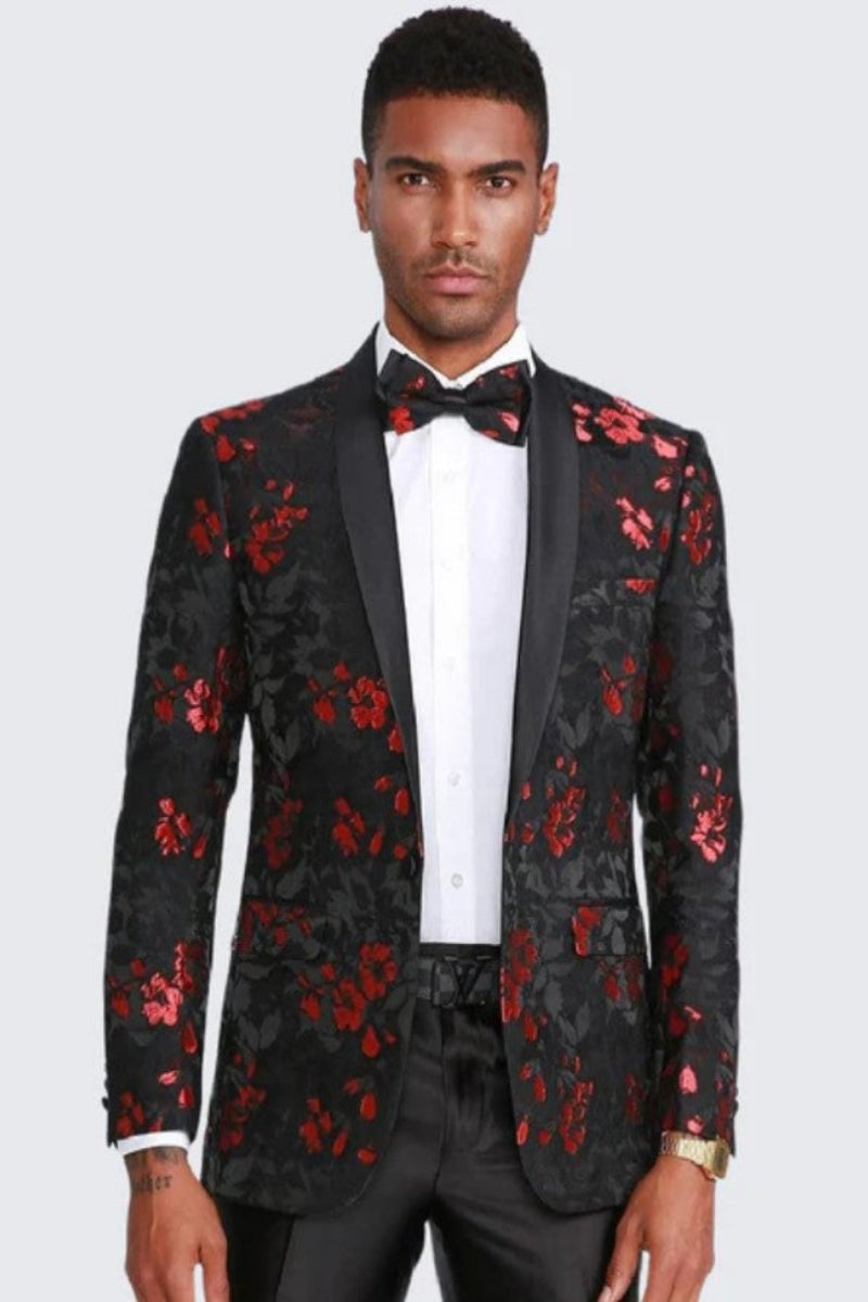 Red Plaid Tuxedo Jacket With Flat Front Black Pants Advanced