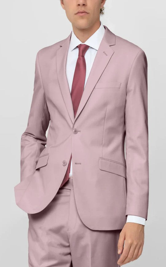 Mens Rose Notched Lapel Flat Front Pant Suit Slim Fit