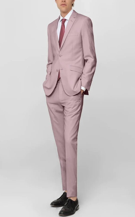 Mens Rose Notched Lapel Flat Front Pant Suit Slim Fit