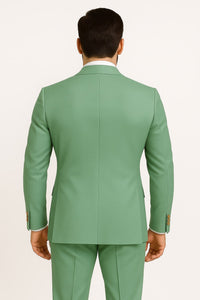 Mens Sage Green Double-Breasted Suit with Gold Buttons – Formal Slim Fit 2-Piece Pistachio Color
