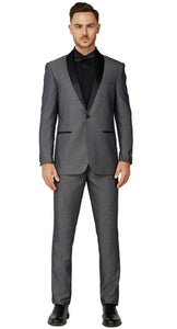 Mens Satin Gray One Button Shawl Lapel Tuxedo Slim Fit