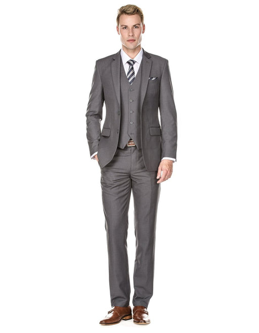 Mens Savvy Slim Vested Suit Grey - Men's Tuxedo USA