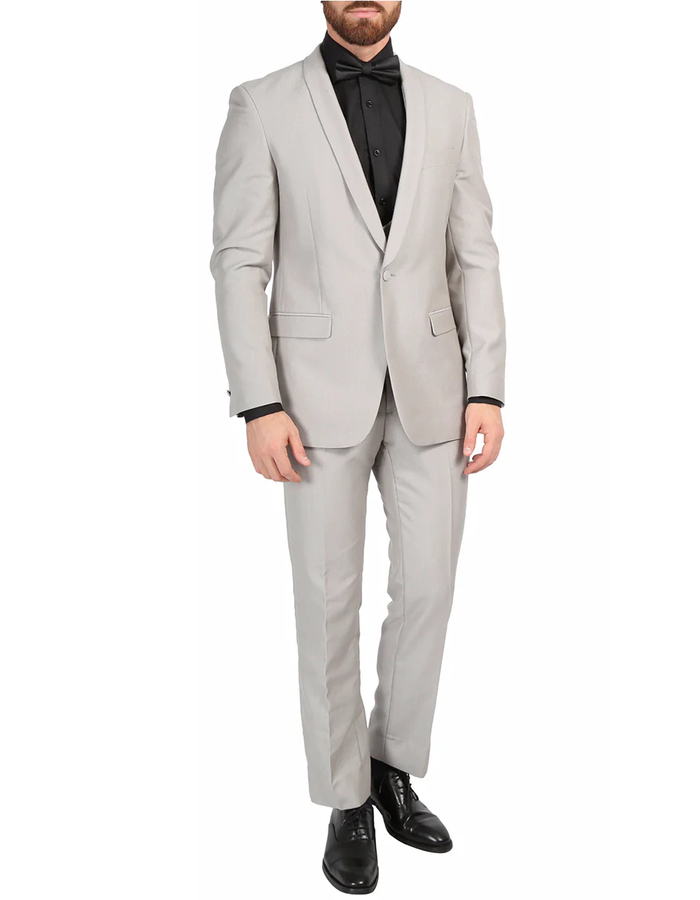 Designer Gray Prom Tuxedo - Grey Wedding  Shawl Prom Suit