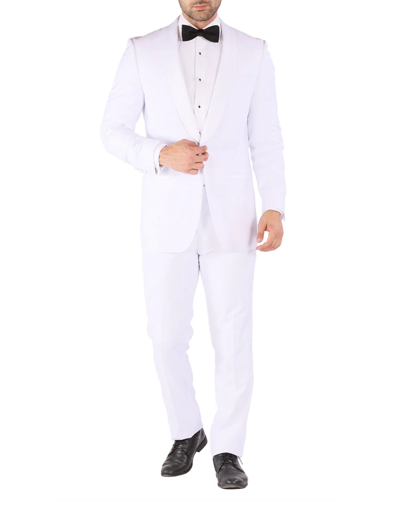 White Prom Suit - White Prom Tuxedo Suits - White Wedding  Shawl Prom  Tuxedo White and Silver Prom Dress