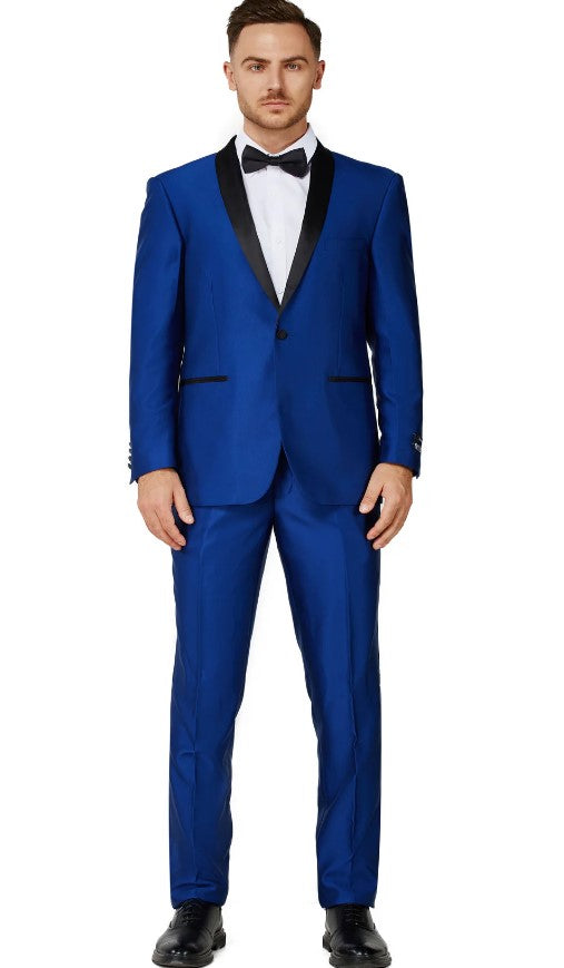 Mens Shiny Blue Shawl Lapel Single Breased Tuxedo Slim Fit