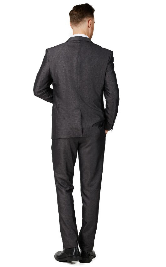 Mens Shiny Charcoal Notched Lapel Suit Slim Fit