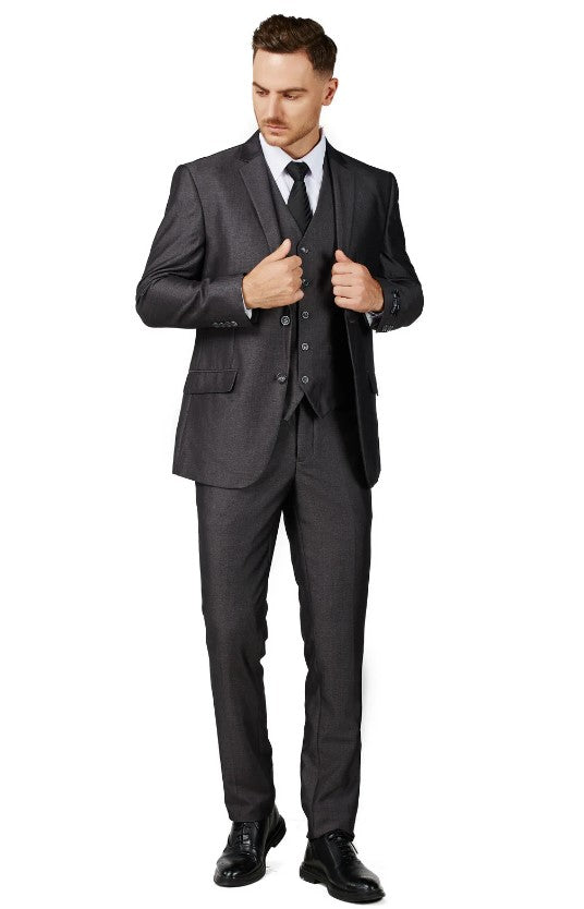 Mens Shiny Charcoal Notched Lapel Suit Slim Fit