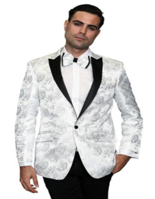 Men's Flashy Fancy Satin Shiny Tuxedo Dinner Jacket Blazer Paisley Sportcoats Silky Satin Stage Fancy Stage Party Dance White/Black