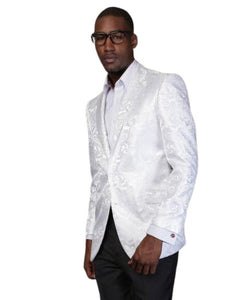 Floral Men's Satin Shiny Dinner Jacket Blazer Paisley Sport Coat Flashy Silky Satin Stage Fancy Stage Party Dance Jacket White Fashion Tuxedo For Men