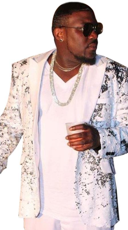 Men's Shiny White ~ Silver Fashion paisley look Lapel Tuxedo sport jacket