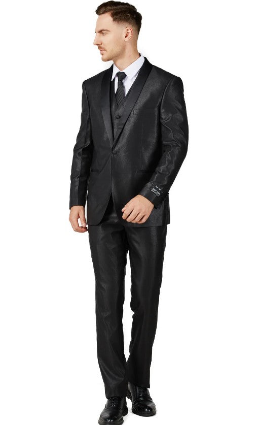 Mens Shiny Black Single Breased Shawl Lapel Tuxedo Slim Fit