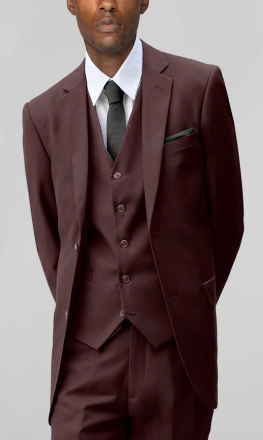 Mens Single Breasted Burgundy Notched Lapel Suit Slim Fit