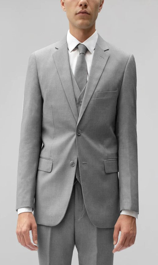 Mens Single Breasted Light Gray Notched Lapel Suit Slim Fit