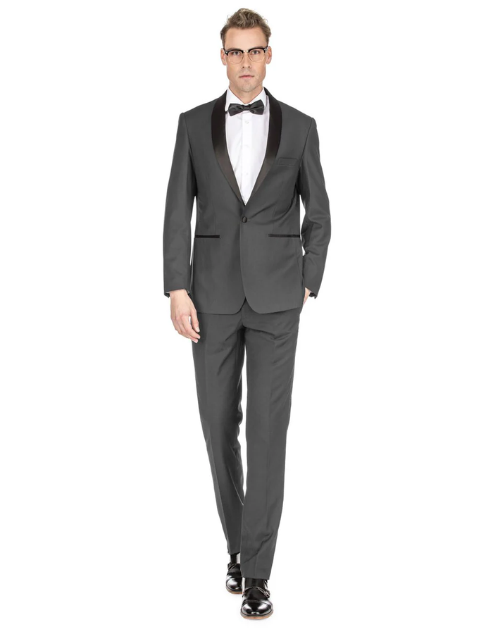 Gray Prom Suit - Mens Prom | Wedding Slim Fit Shawl Tuxedo Charcoal Grey