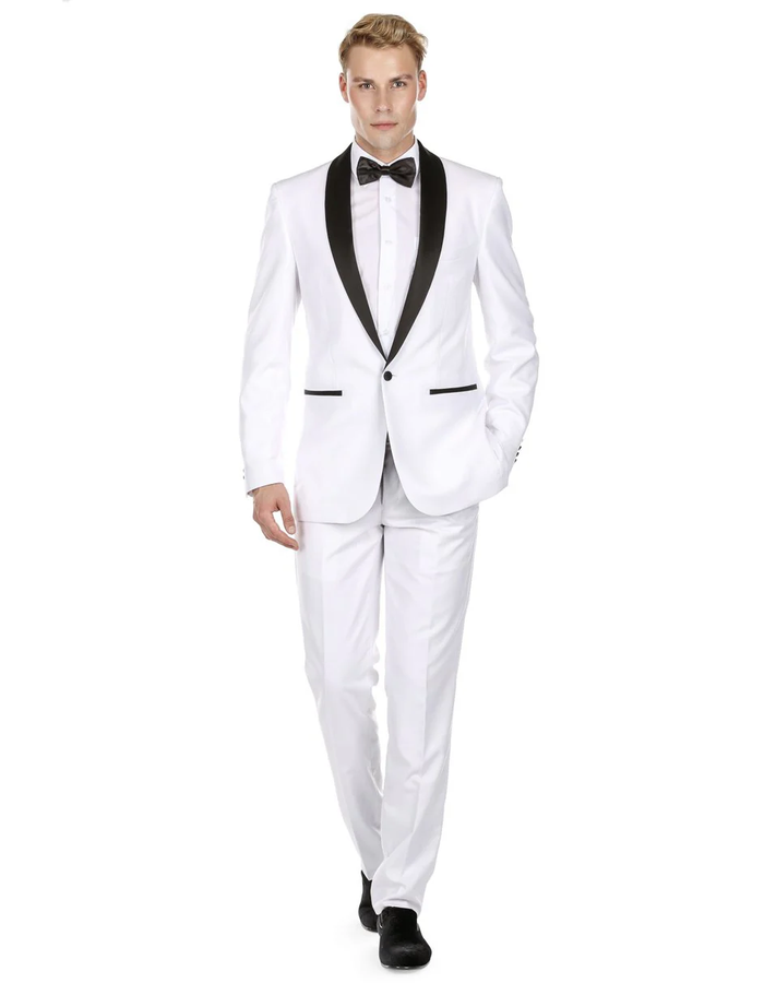 White Prom Suit - White Prom Tuxedo Suits - White Wedding   Fit Shawl  lapelTuxedo