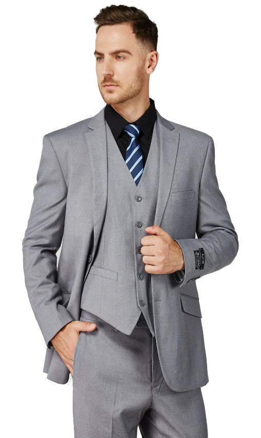 Mens Solid Light Gray Two Button Notched Lapel Suit Slim Fit