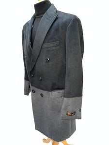Mens Two-Tone Double-Breasted Overcoat in Black and Charcoal Gray Wool Fabric Topcoat