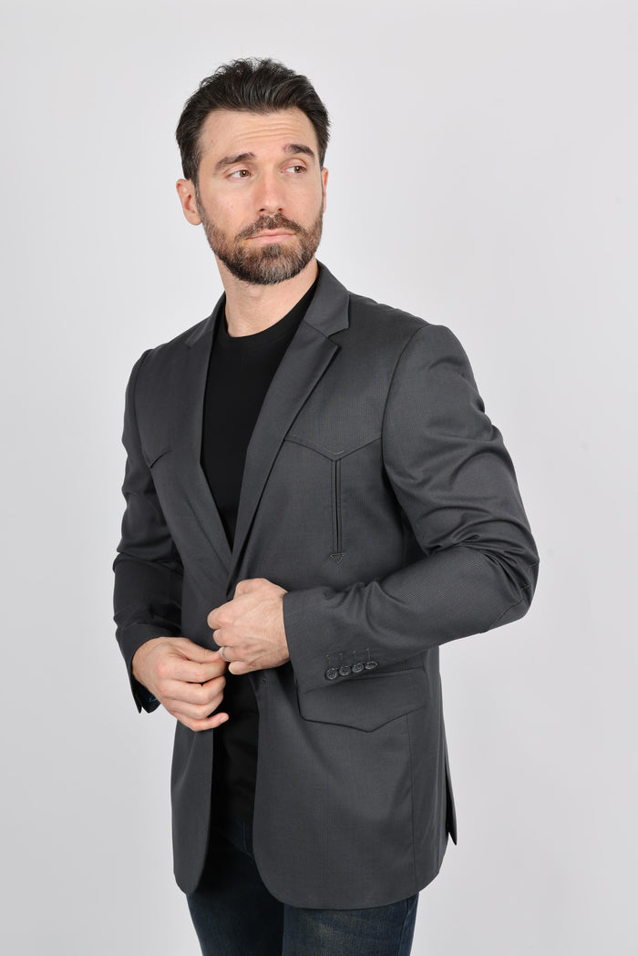 Mens Black Western Sport Coat w/ Elbow Patch - Charcoal