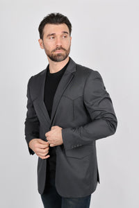 Mens Black Western Sport Coat w/ Elbow Patch - Charcoal