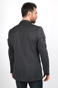 Mens Black Western Sport Coat w/ Elbow Patch - Charcoal
