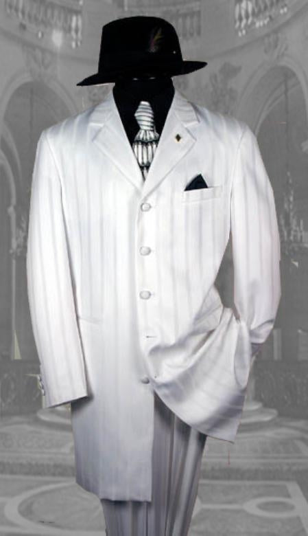 Unique Excluisve White & White Stripe Tone On Tone Shadow Fashion Long Tuxedo