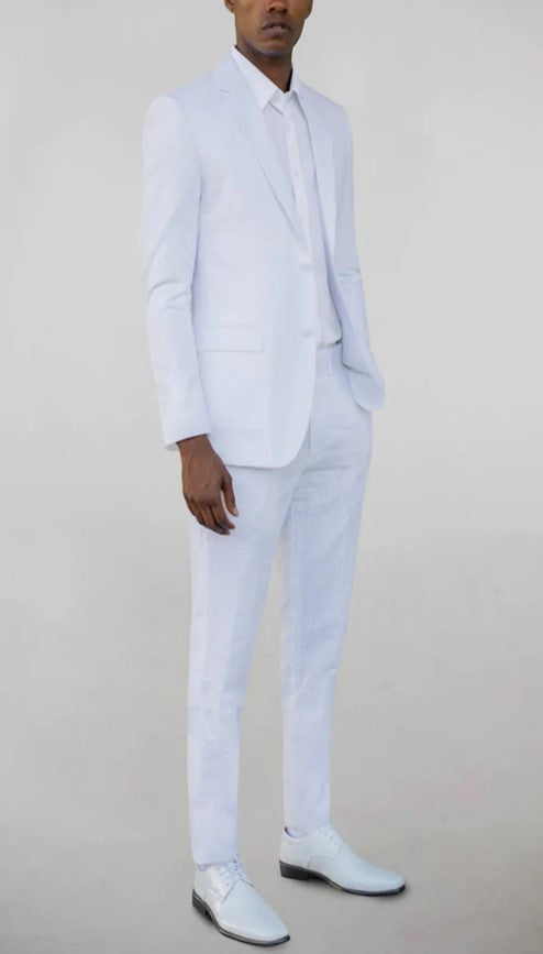 Mens White Notched Lapel Double Back Vent Suit Slim Fit