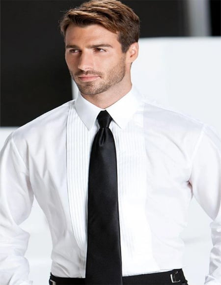 Men's White Pleated Tuxedo Laydown Shirt
