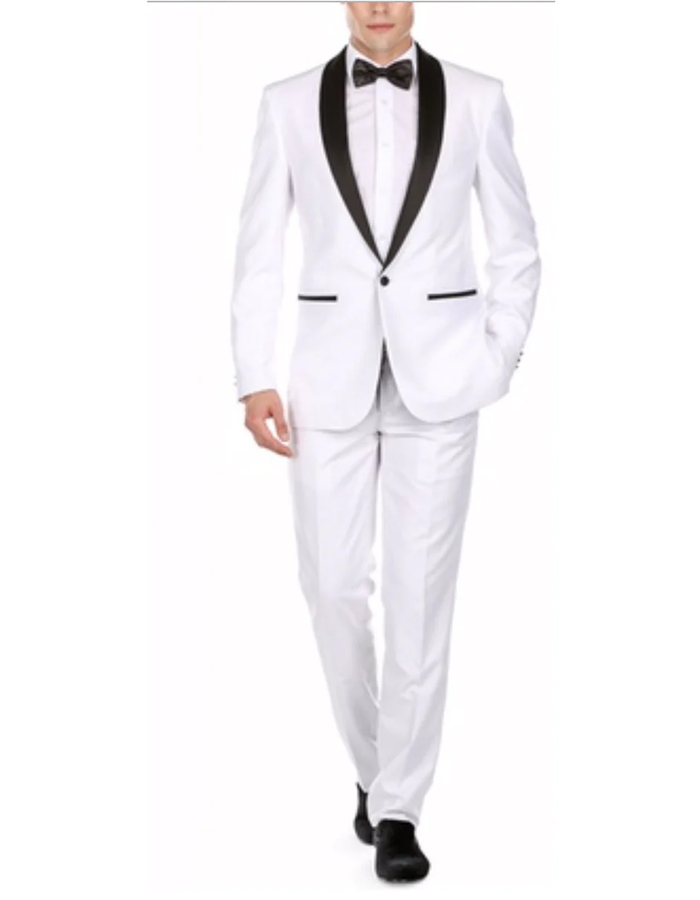 White Prom Suit - White Prom Tuxedo Suits - White Wedding Fit 1 Button  Tuxedo