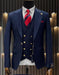 Mens One Button Peak Lapel Vested Wool Suit with Gold buttons in Navy Blue - Men's Tuxedo USA