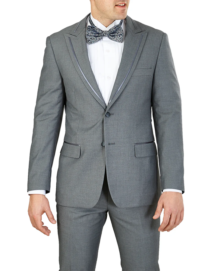 Gray Prom Suit - Mens Modern Satin Trim Peak Lapel Tuxedo in Grey