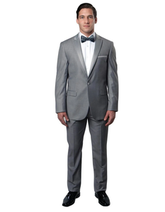 Gray Prom Suit - Mens Modern Wool Peak Trim Prom Tuxedo in Light Grey
