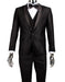 Mens 1 Button Shawl Lapel Vested Wedding | Prom Tuxedo in Black Sharkskin - Men's Tuxedo USA
