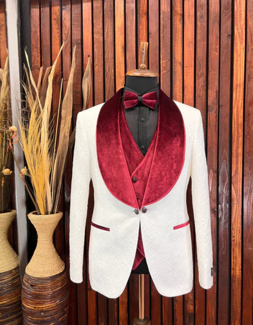 Maroon Tuxedo - Mens Burgundy Tuxedo Jacket + Vest + Pants - Wedding Tuxedo