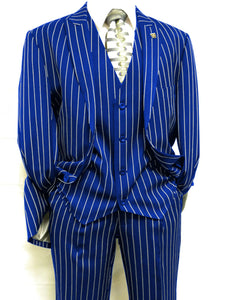 Mens 2 Button Gangster Pinstripe Suit in BLACK / GREY / NAVY / BURGUNDY