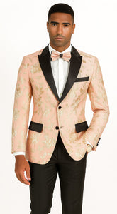 Mens 2 Button Light Baby Pink & Gold Floral Paisley Tuxedo Blazer