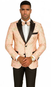 Mens 2 Button Light Baby Pink & Gold Floral Paisley Tuxedo Blazer