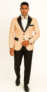 Mens 2 Button Light Baby Pink & Gold Floral Paisley Tuxedo Blazer