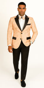 Mens 2 Button Light Baby Pink & Gold Floral Paisley Tuxedo Blazer